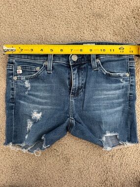 Ag Adriano Goldschmied Dark Blue Distressed Denim Cutoff Shorts